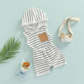 Baby Boys Suit, Sleeveless Hooded Striped Print Vest Tops + Summer Casual Drawstring Short Pants. 
