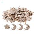 2x50 Pieces Natural Wooden Moon Stars Shapes for DIY Crafts. 