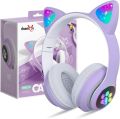 Cat Headphone Zayraz Wireless Cat Headphones Headset Glowing Cat Ear Headphones - Bluetooth Headphones for Kids, Cute Cat Headphones LED Light Up Foldable Headphones for Mobile Phone PC or Laptop  STN Headphone. 