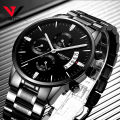 NIBOSI Chronograph Watches Men Stainless Steel Band Waterproof NI2309. 