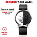 TOMI T080 Leather Straps Quartz Movement Water Resistant Wrist Watch Transparent Dial Fashion Watch for Men. 