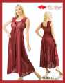 Nighty - Maroon Colour Long Ladies Night Suit For Women. 