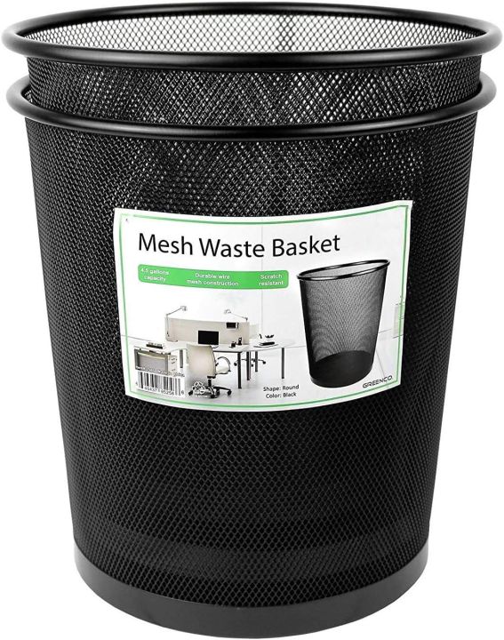 Dust Bin, Trash Cans for Home or Office, 4.5 Gallon Black Mesh Round ...