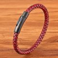XQNI New Classic Style Men Leather Bracelet Simple Black Stainless Steel Button Neutral Accessories Hand-woven Jewelry Gifts. 