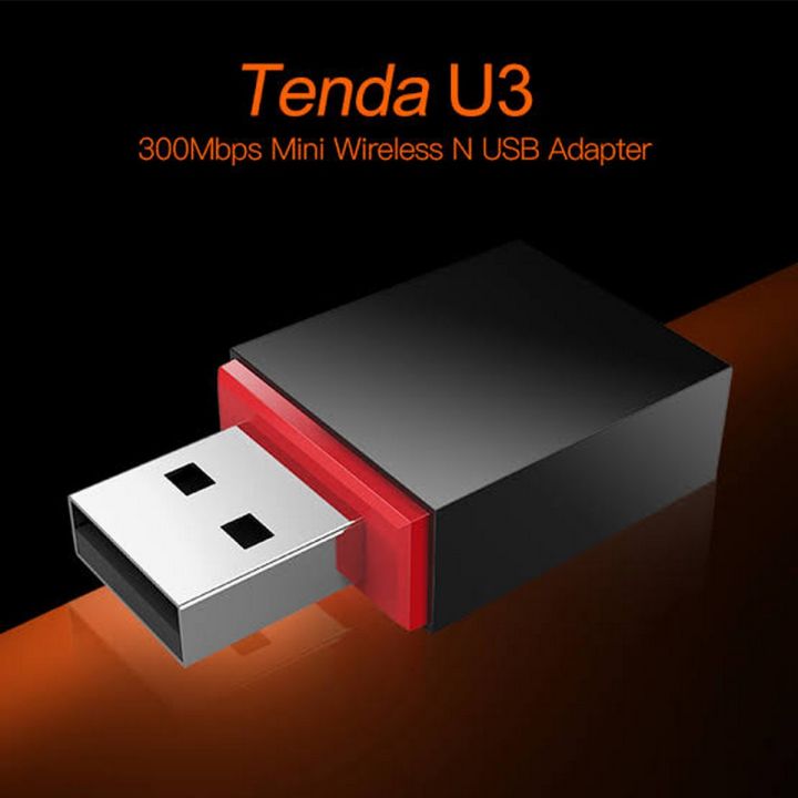 Tenda U3 WiFi Dongle 300Mbps USB Wireless Adapter, 2.4GHz, 2 Internal Antennas, USB 2.0, WPS, Soft AP Mode, Supports Windows 10/8.1/8/7 / XP