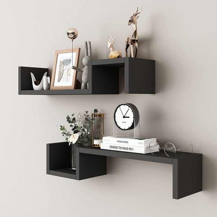 S Shape Floating Wall Shelves Set of1 nd 2 MDF Wall Mounted Shelf for