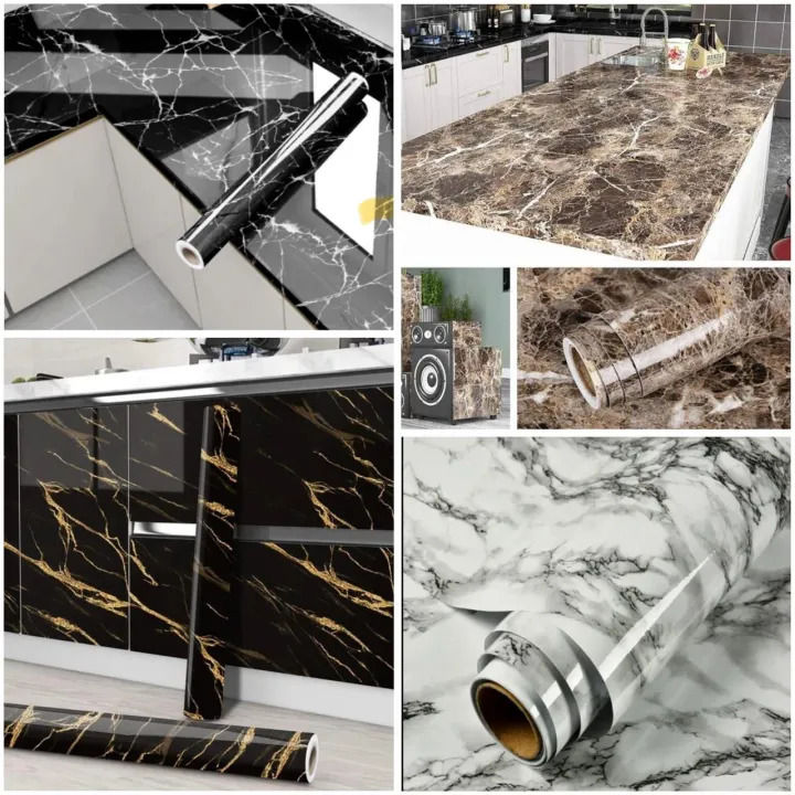 Self Adhesive Black Marble Sheet for Kitchen - Anti Oil and Heat Resistant Wallpaper Small Size 60 x 50 cm Large Size 60 x 200