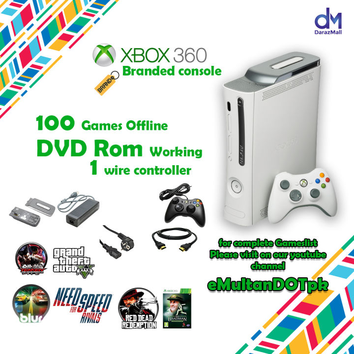 Xbox 360 Console JTAG 100 Offline Games 1 wire Controller With All Accessories