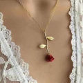 Red Rose Necklace Beauty & the Beast Rose Necklace, Anniversary Gift For Girls. 
