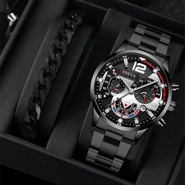 [ New ] Fashion Business Geneva Calendar Watch Personality Men's Steel Belt Watch Business Suit