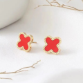 Four Leaf Black Clover Earring Set for Women Gold Plated Stainless Steel Lucky 4 Leaf Ear Studs Jewelry. 