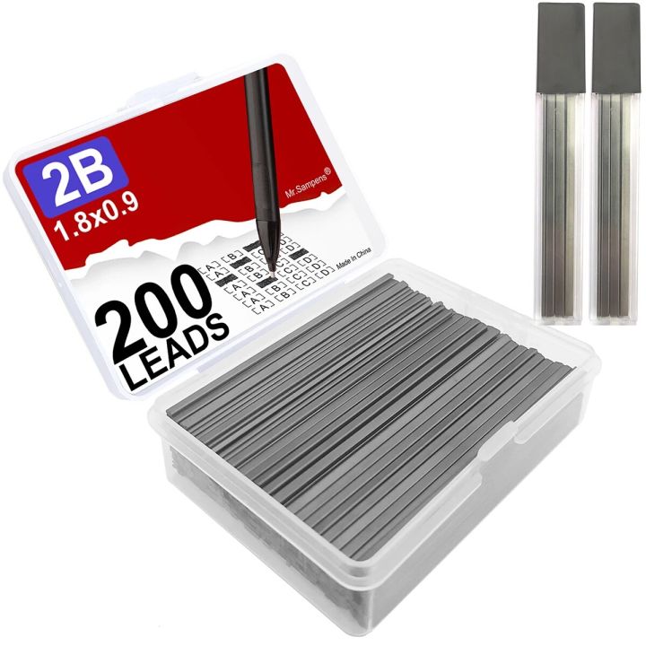 200Pcs/Box Flat Lead 2B 1.8 mm Holder Pen Mechanical Pencil for Draft Drawing Art Sketching Calligraphy Marking Lead School Straggle Steipos