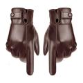 Gloves Men Winter PU Leather Gloves Button Warm Mittens Luxurious PU Leather Driving Men's Gloves. 