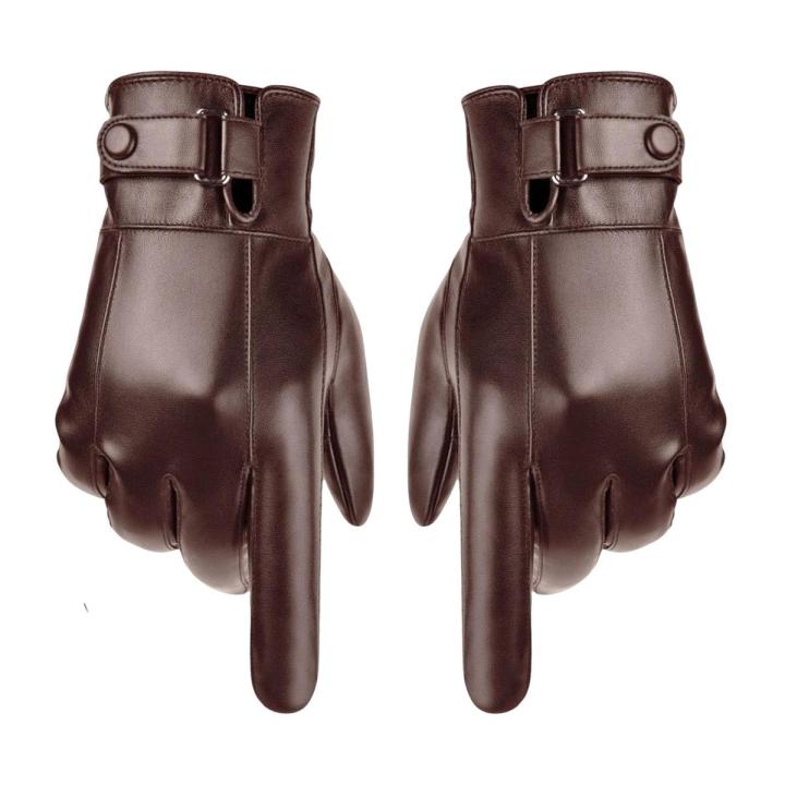 Gloves Men Winter PU Leather Gloves Button Warm Mittens Luxurious PU Leather Driving Men's Gloves