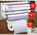 3 in 1 Triple Paper Dispenser for Cling Film Wrap Aluminium Foil Kitchen Roll Holder. 