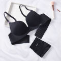Underwear Suit Women's Black One Piece Seamless Bra Girl No Steel Ring Underwear Ladies Gathered Anti-sagging Undies. 