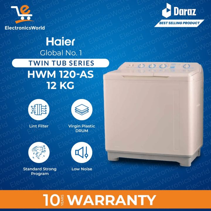 Haier Washing Machine | Model HWM- 120-AS | Capacity 12 KG Jumbo Size | Semi Automatic Washing Machine | High Efficiency & Low Noise | 10 Years Warranty