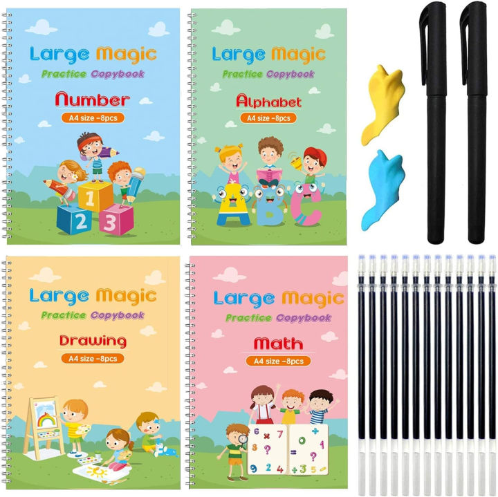 BESTIN%204pc%20Magic%20Book%20For%20Kids,%20Reusable%20Grooved%20Handwriting%20Workbooks,%20Preschool%20Magic%20Grooved%20Practice%20Copybook,%20Writing%20Practice%20For%20Kids,%20Magic%20Book%20For%20Montessori%20Children%20Tracing%20Handwriting,%20First%20Learning%20Books%20for%20Kids,%20-%20Image%205