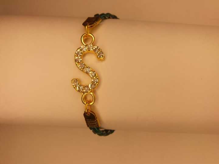 Classy%20Golden%20Zircon%20S%20Alphabet%20Green%20Lather%20Bracelet%20/%20Watch%20For%20Girls%20%5C%20Women%20-%20Image%204