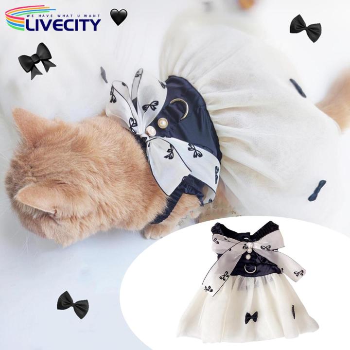 Adorable Cat Princess Dress with Bow-knot Faux Pearl Design Extra Soft Summer Ready Pet Outfit