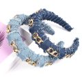 1 Pc Girls Fashion Headband Jean Head Bands Metal Hoop Design Blue Unique Style Women Elegant Padded Head Pieces. 