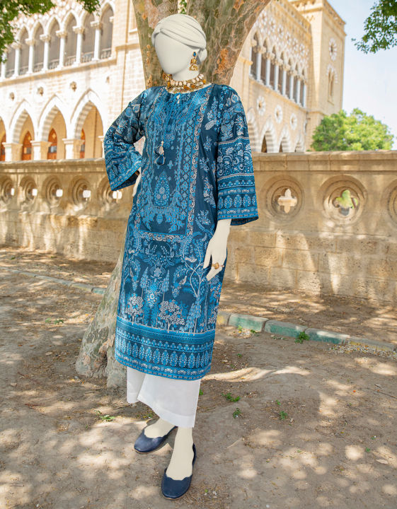Junaid Jamshed Stitched 1 Piece Basic Paste Print Lawn Shirt For Women and Girls - designcode: JJLK-S-JSS-24-427 FB