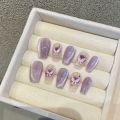 【Menggh】Purely handmade purple cat's eye butterfly nail art. 
