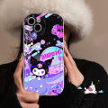 Cartoon Kuromi Dreamy Starry Sky Purple Case Compatible for IPhone 7Plus XR 12 11 14 13 15 Pro Max X XS MAX 15 6S 8 7 Plus SE 2020 Cute Little Bear Doodle 3D Wavy Curved Edge Cover. 