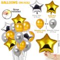 17Pcs Happy Birthday Foil Curtain, Banner and Balloons Decoration Items Combo for Birthday Party Supplies. 