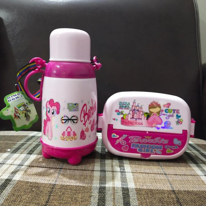 Barbee Girls Double Layer Kids School Lunch Box with Spoon And Water Bottle 750 ml