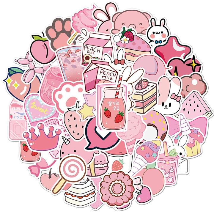 50Pcs/Bag Beverage Stickers Water-proof Cute Pink Blue PVC Vinyl Sticker for Skateboard