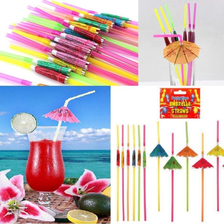 Disposable Umbrella Straws - Party Drinking Straw with Paper Umbrella