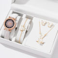 Fopul Mall 6pcs Set Fashion Petal Watch with Butterfly Bracelet Ring Necklace Set Ladies Casual Quartz Watches No Box. 