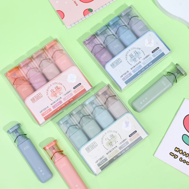 4Pcs/Set Shiny Glitter Highlighter Pen Soft Tip Highlighter Color Marker Drawing Pen Creative Stationery Student Supplies Gift
