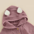 Baby Girls Knit Jumpsuit, Long Sleeve Rabbit Ears Hooded Button Closure Fall Romper for Toddlers. 