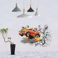 3D Self-adhesive Car Break Through the Removable Wall Stickers Decals Room Decor. 