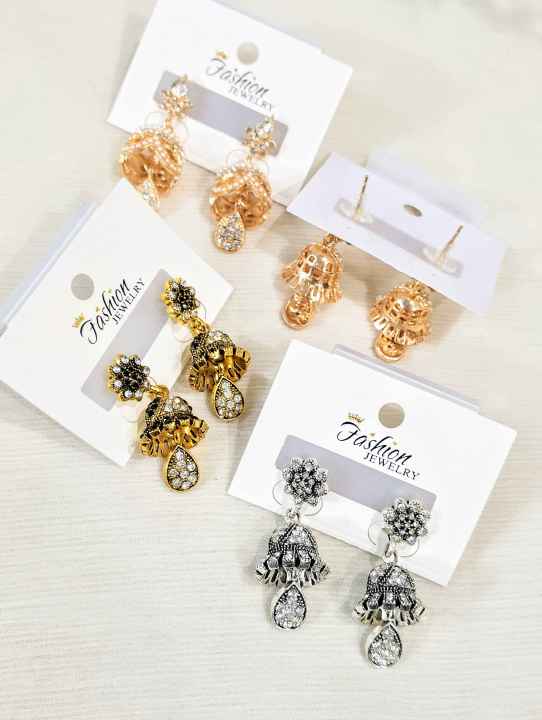 Jhumka Earrings for Girls | Bridal Wedding Jewelry – Elegant Beautiful Golden & Silver Mix Designs