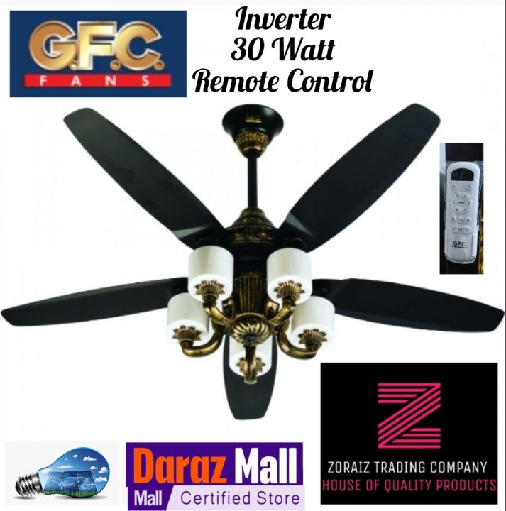 GFC Fans Ceiling 56’’ AC 30 Watts Inverter Fanoos Model 56'' Pure Copper Winding Solar Fan Energy Saver Black Color