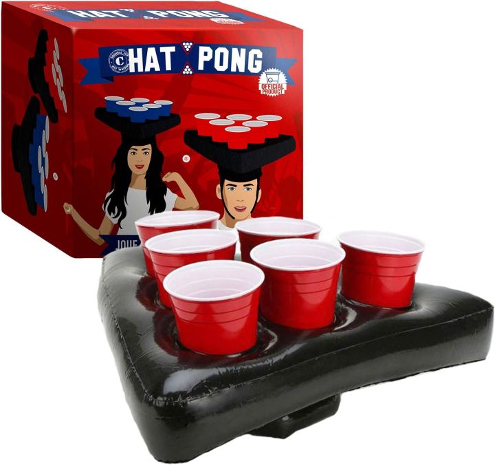 Original Official Hat Pong | Original Bear Pong Game | Premium Quality | 2 Inflatable Hats | 12 Red Cups | 2 Balls | Drinking Game | Party Game | Home Party | OriginalCup UK IMPORT