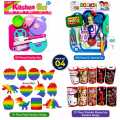 Pack of 04 Kids Educational Toy Gift Set – 09-Piece Kitchen Play Set + 08-Piece Doctor & Dentist Medical Kit + 01 Random Pop It Fidget Sensory Toy + 01 Wooden Money Box (Random Character Design) – Pretend Play Learning Toys for Boys & Girls Ages 3+ | Birt. 