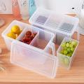 Kitchen Storage Containers with Handle, Plastic Food Storage Organizer Boxes with Lids for Refrigerator, Fridge, Freezer Cabinet Desk, 1 Pcs Container Set Food Organizers with Lid and 2 Removable Bins. 