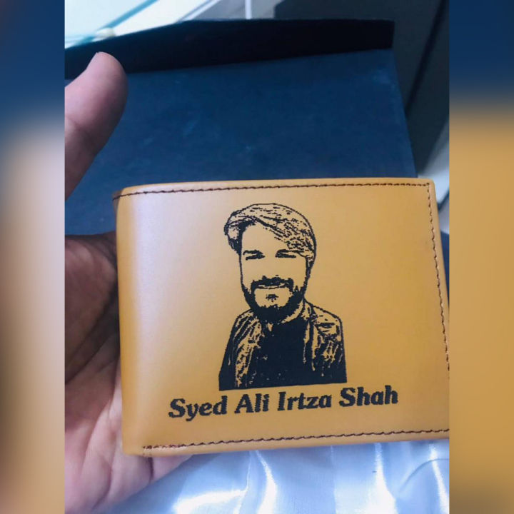 Customized Picture And Name Engraved Leather Wallet For Men With Beautiful Box Packing