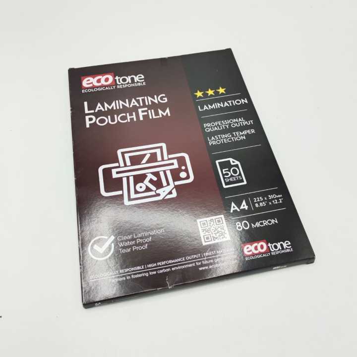 Eco Tone Laminating Pouch Film A4 Size 225 x 310 mm 80 Microns, 50 Sheets