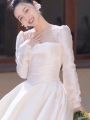 New Autumn And Winter Long Sleeve Advanced Texture Satin Simple Dress. 