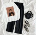 Soft and Comfortable Full Sleeve T-shirt paired with Flapper Trouser Combo for Women and Girls. 