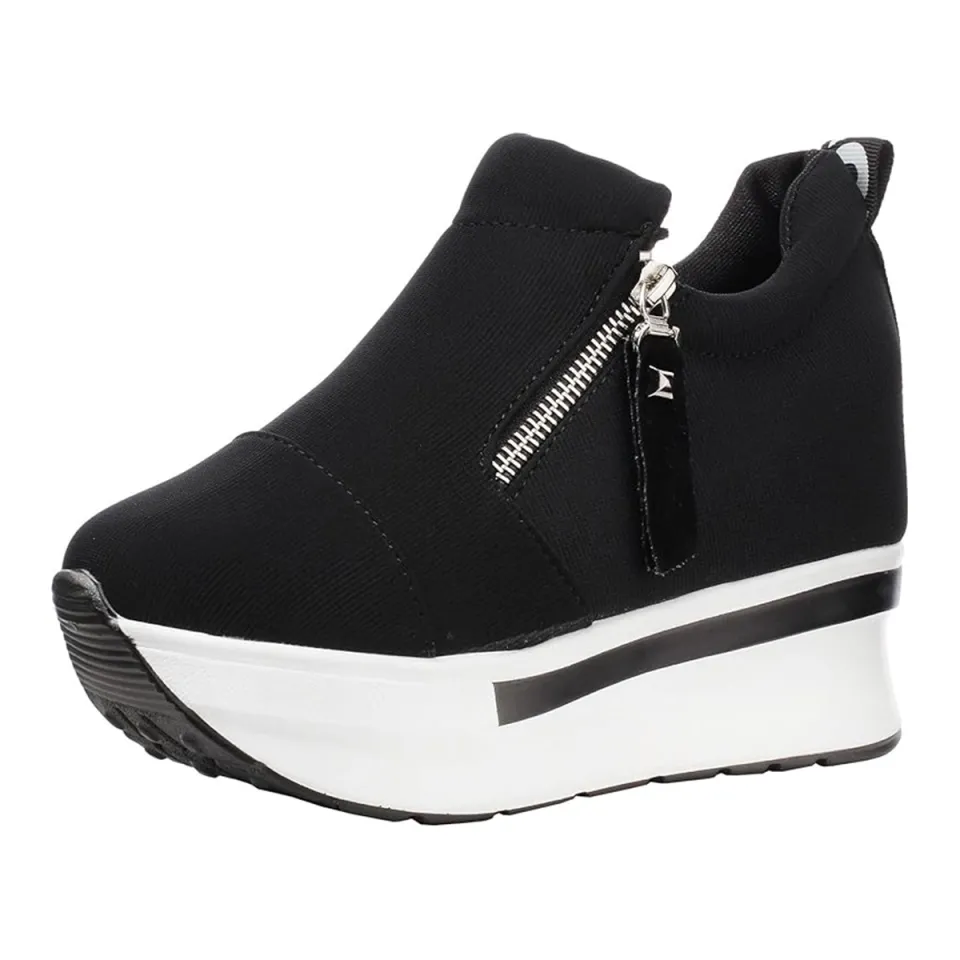 High Heel Black Wedge Heel Sneakers High Heel Hidden Heel Sneakers