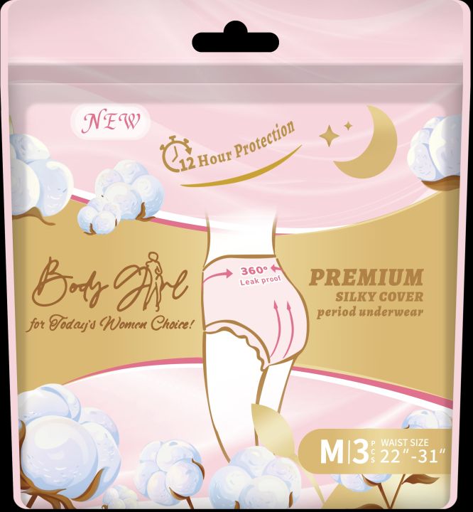 Body girl premium silky cover period underwear Disposable 12 hour protection M/3 pcs-waist size 22-31