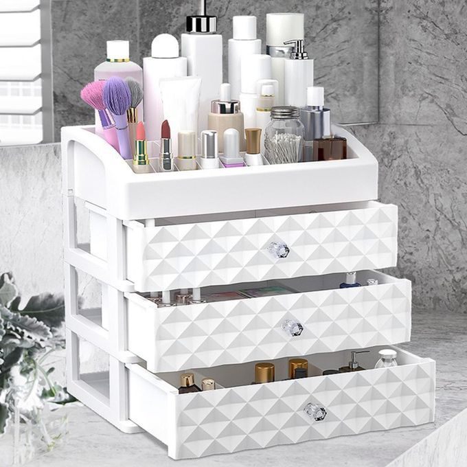 Modern Cosmetic Organizer Makeup Storage Holder, Display Make up Caddy Shelf Organization Boxes Case Dust proof,  Drawer on Counter top
