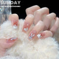 【SUNDAY】(With Glue) Artificial Nails Medium Length Cute Rabbit Pattern Artificial Nails. 