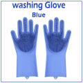Magic Dish washing Gloves with scrubber, Silicone Cleaning Reusable Scrub Gloves for Wash Dish,Kitchen, Bathroom(Blue,1 Pair: Right + Left Hand). 